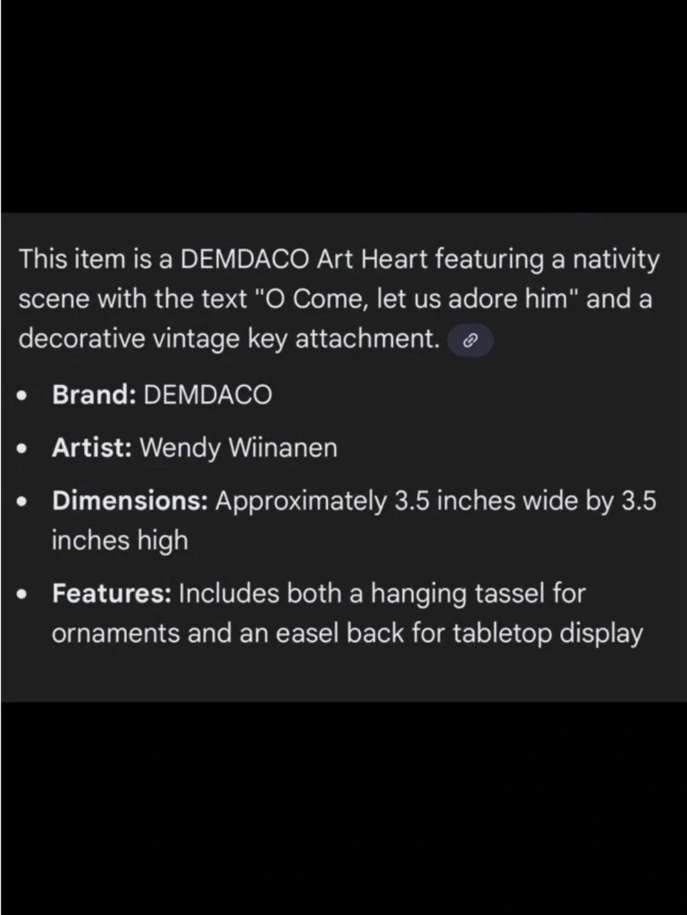 DEMDACO Art Heart Ornament Wendy Wiinanen Nativity Tassel Vintage Key Stand